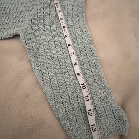 J Jill Sweater Womens XL Crochet Open Knit‎ V-Neck Agean Mist Coastal A5 - Picture 7 of 9